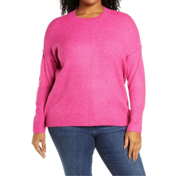 NWT New Vince Camuto Pink Center Seam Crewneck Sweater Size 1X - Picture 1 of 12